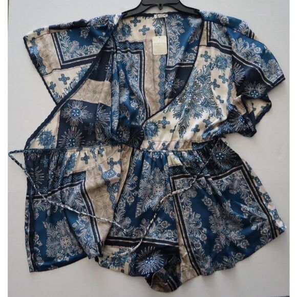 Intimately Free People OB1963838 Women Sz S Indigo/Blue Combo Oasis Wrap Romper - Picture 13 of 13